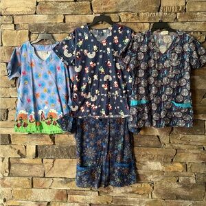 Bundle lot of 4 Thanksgiving/Winter theme scrub tops medium